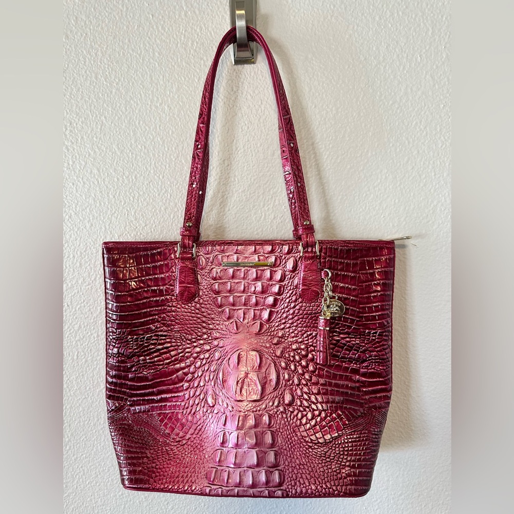 Brahmin Fuschia Crocodile-Embossed Tote Bag